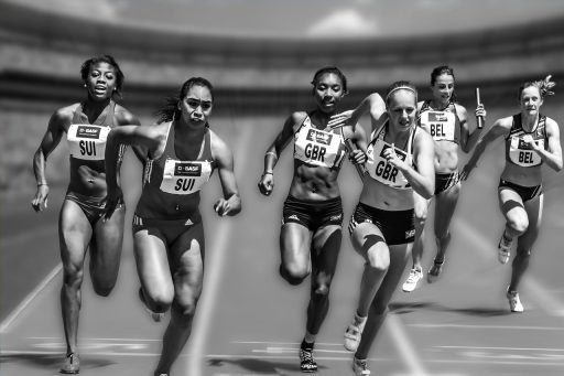 Nederlandse vrouwelijke atletes op een podium tijdens een zomerevenement